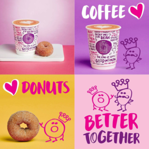 Donut King's Ads and Coffee Cups